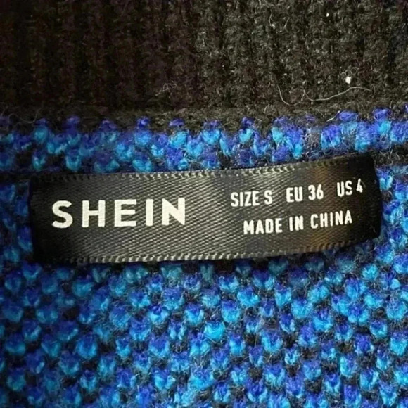 SHEIN Oversized Sweater Crewneck Pullover Flame Print Black Blue Size Small - Picture 12 of 16